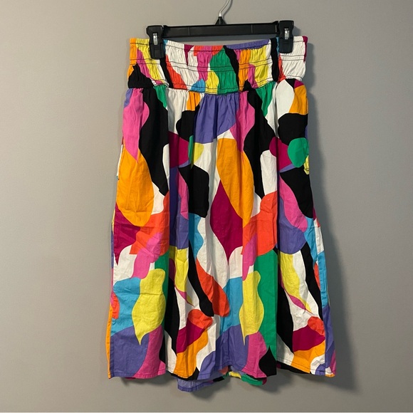 A New Day Colorful Abstract Women's Medium Skirt Pockets Smocked Artsy Midi - Picture 2 of 7